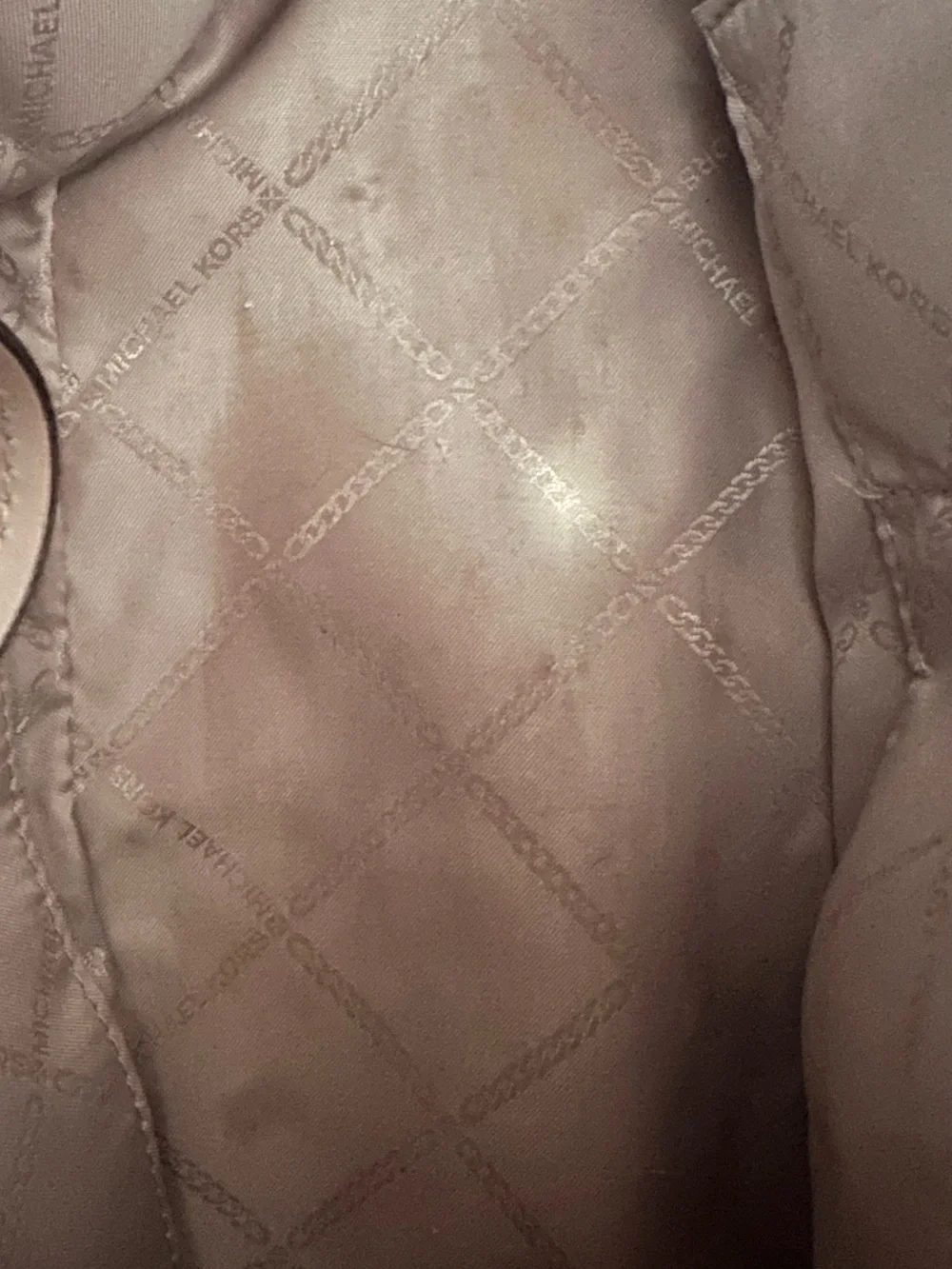 Michael Kors Light Beige Signature MK Pocket Tote with Pink Trim